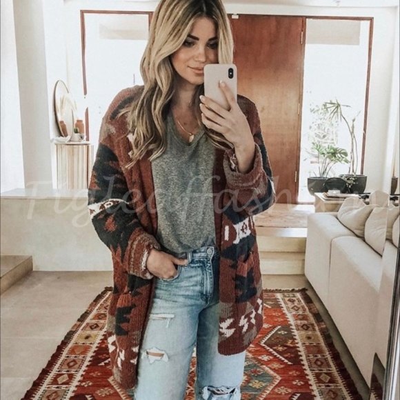 Shop_Fig Sweaters | Cozy Native Print Boho Blanket Cardigan Sweater ...